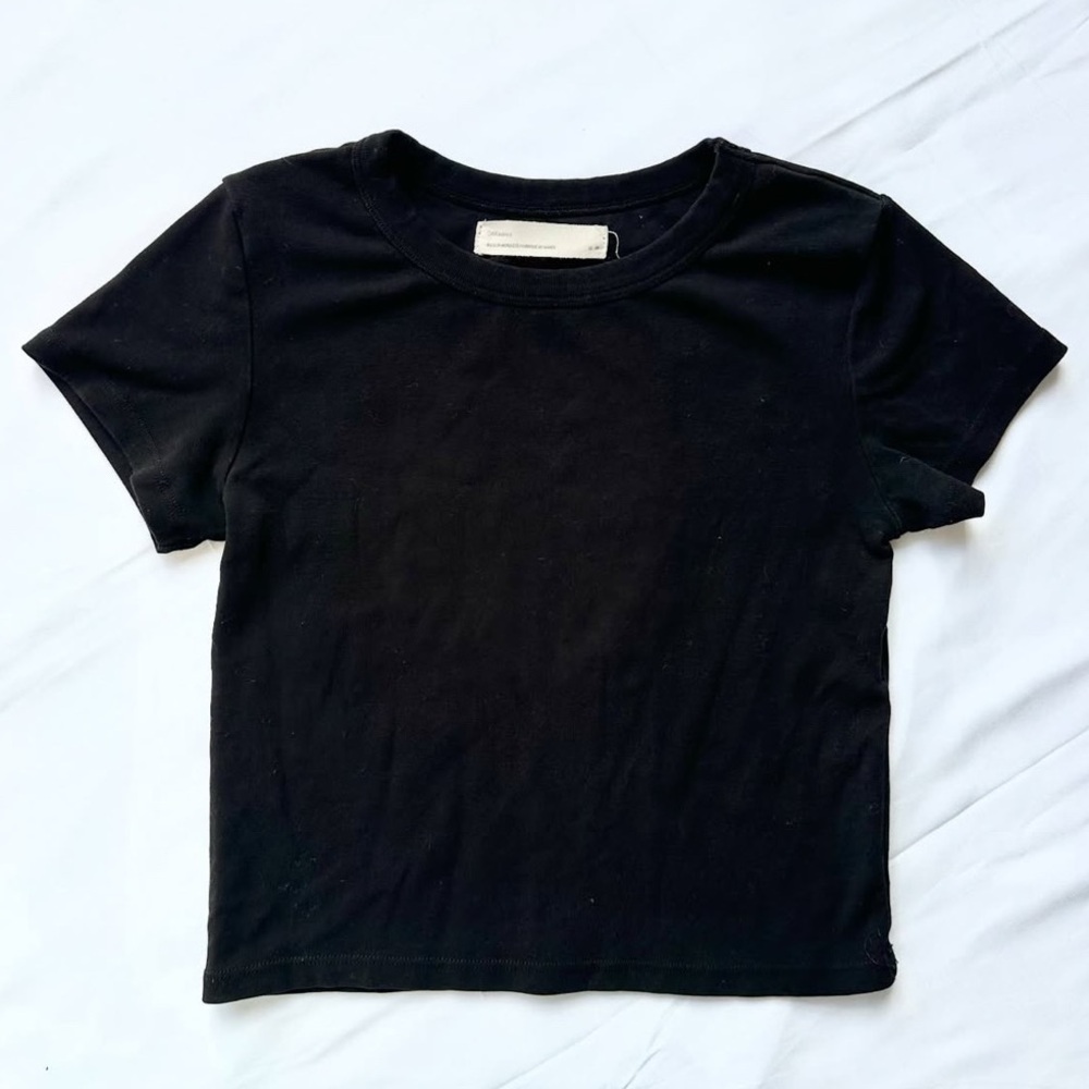 Oak + Fort Black Cropped T-Shirt Size Small
